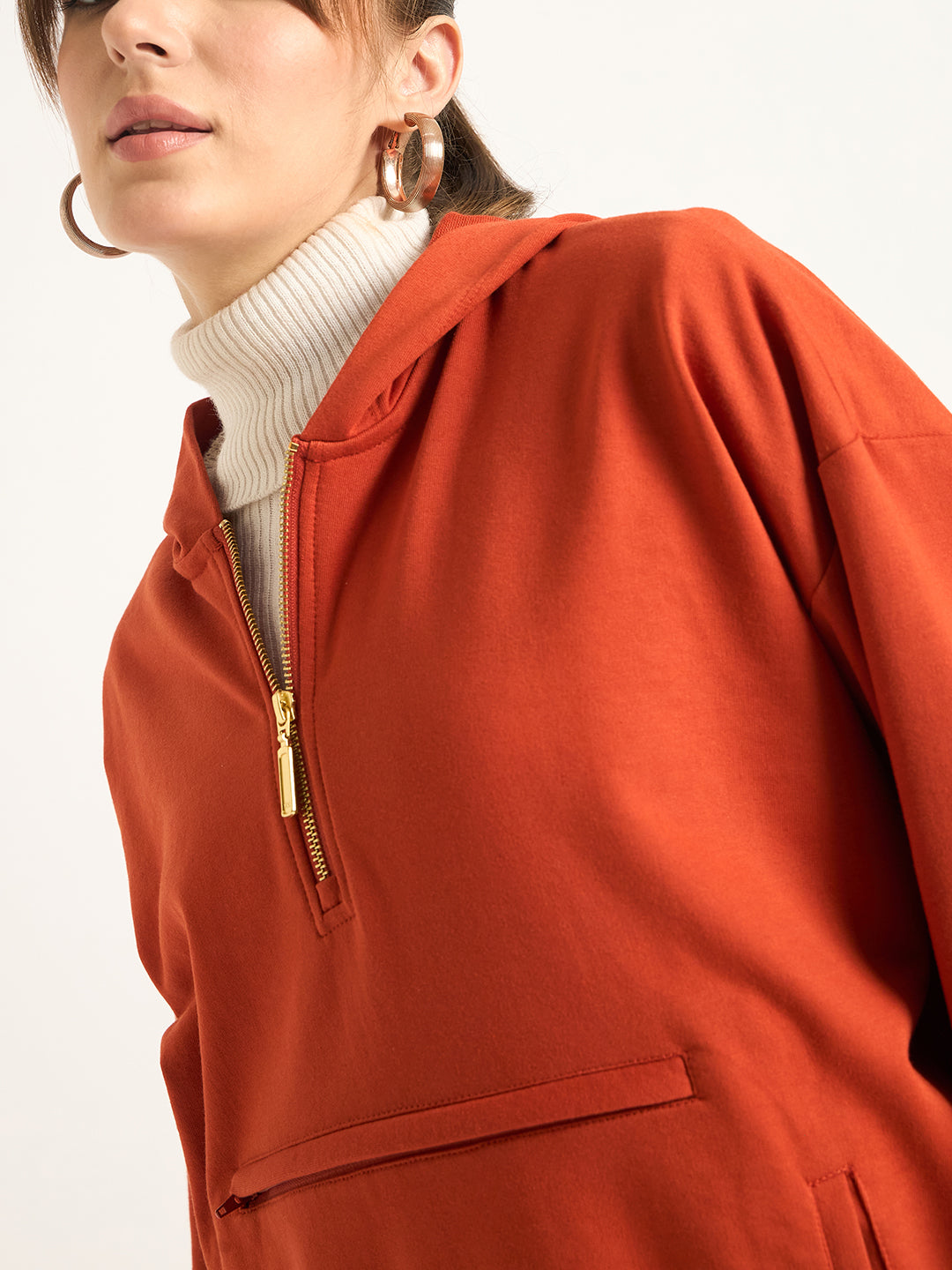 Rust Half Zip Up Terry Sweatshirt