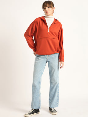 Rust Half Zip Up Terry Sweatshirt