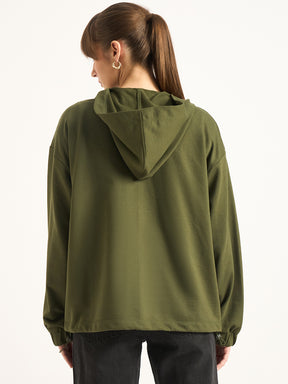 Olive Half Zip Up Terry Sweatshirt