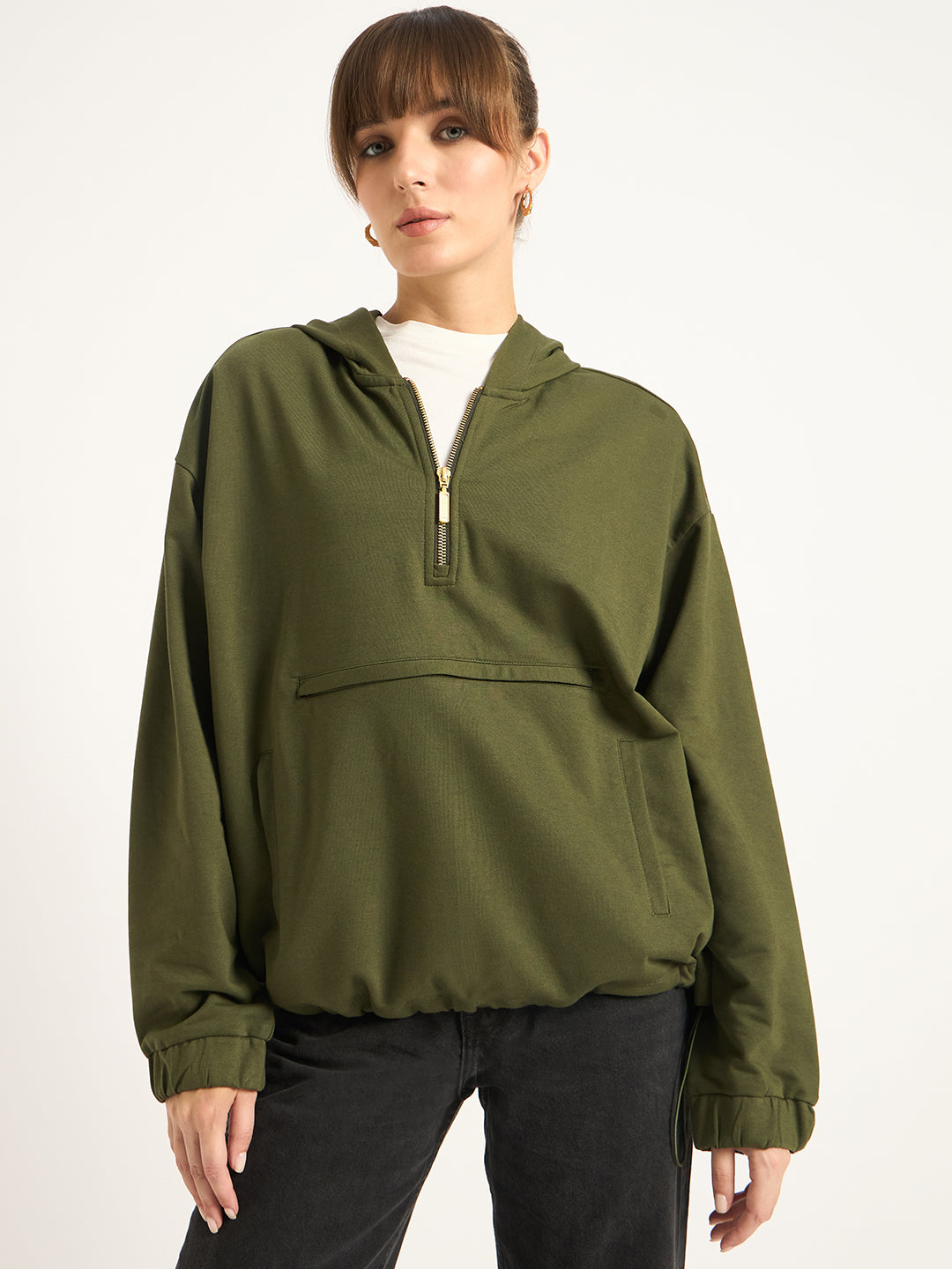 Olive Half Zip Up Terry Sweatshirt