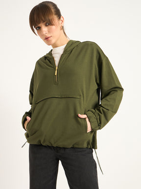 Olive Half Zip Up Terry Sweatshirt