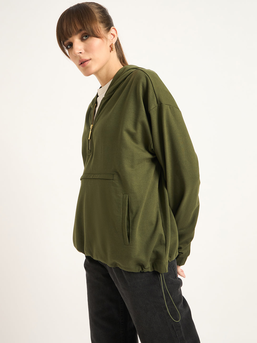 Olive Half Zip Up Terry Sweatshirt