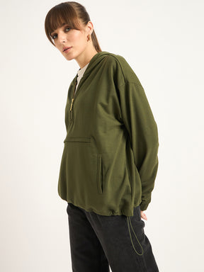 Olive Half Zip Up Terry Sweatshirt