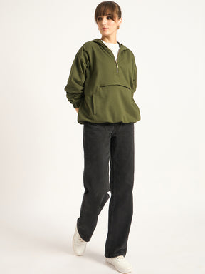 Olive Half Zip Up Terry Sweatshirt