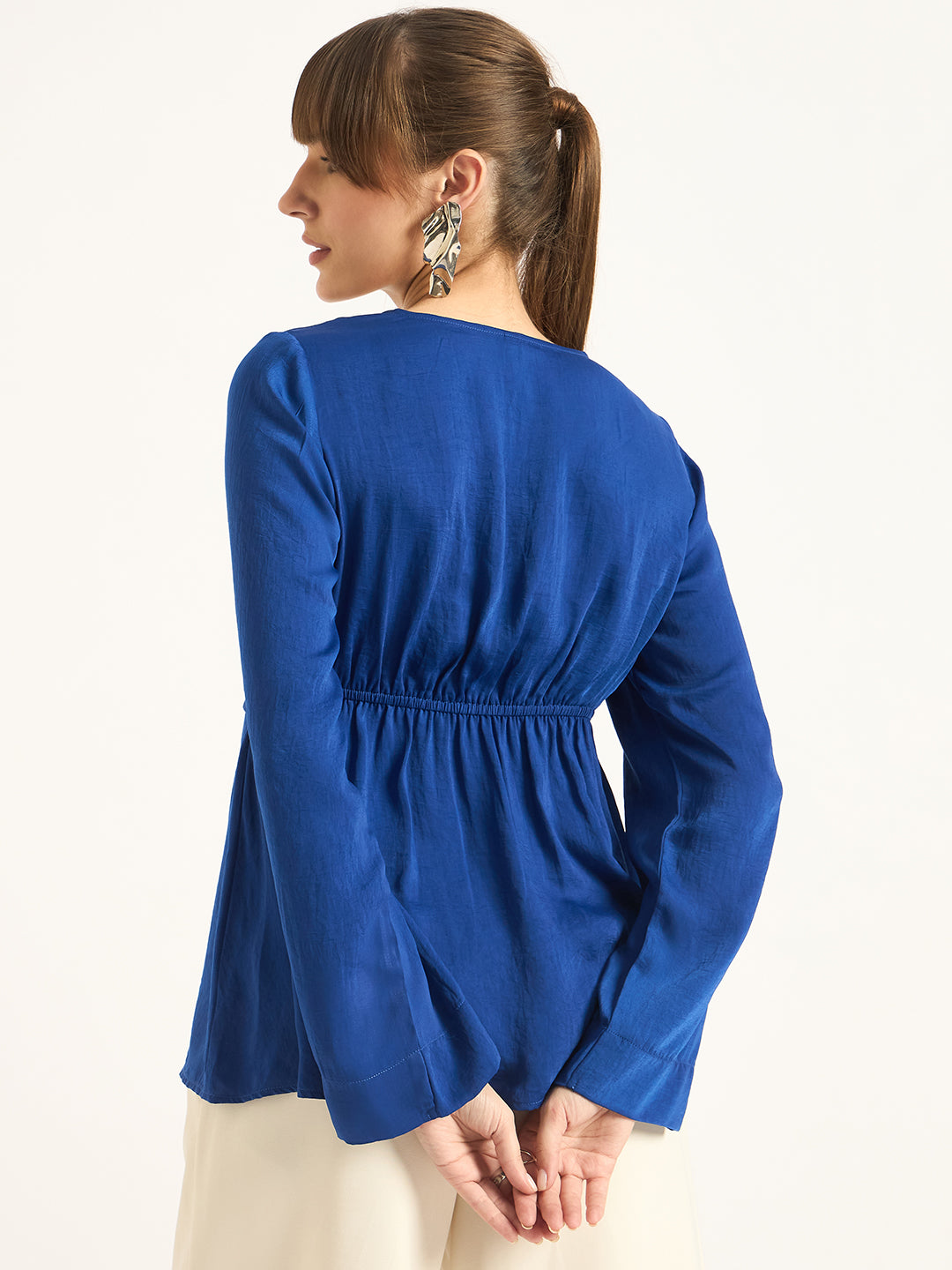 Royal Blue Front Twist Detail Satin Top