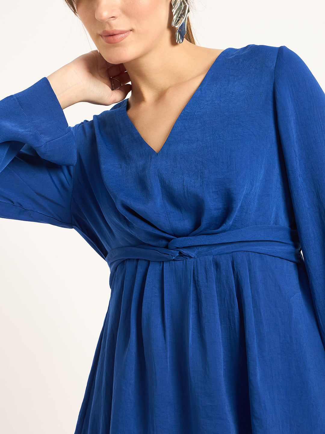 Royal Blue Front Twist Detail Satin Top