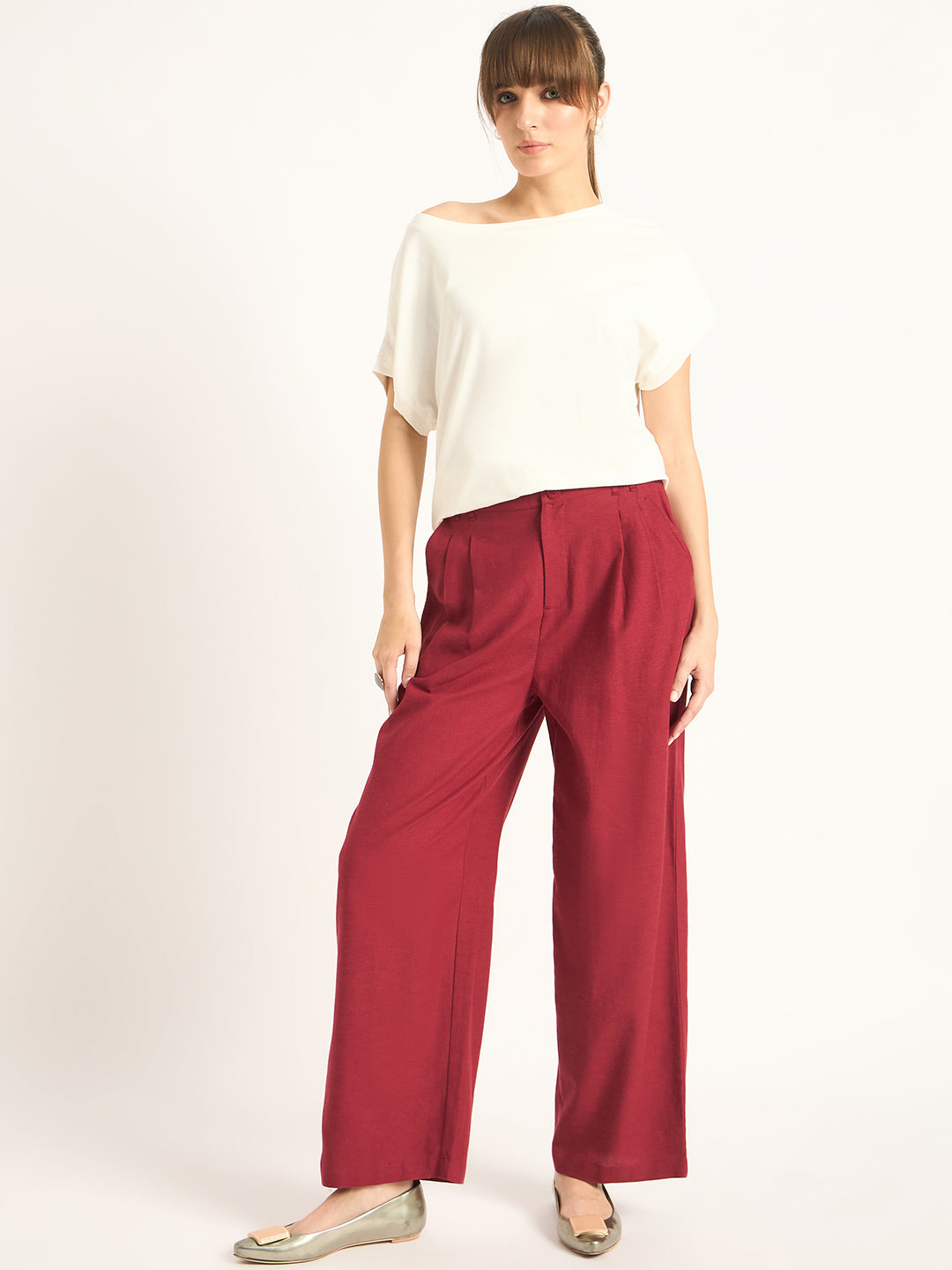 Cranberry Dual Button Detailing Straight Pant