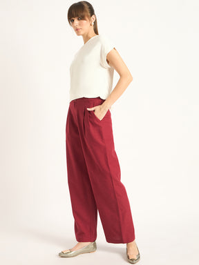 Cranberry Dual Button Detailing Straight Pant