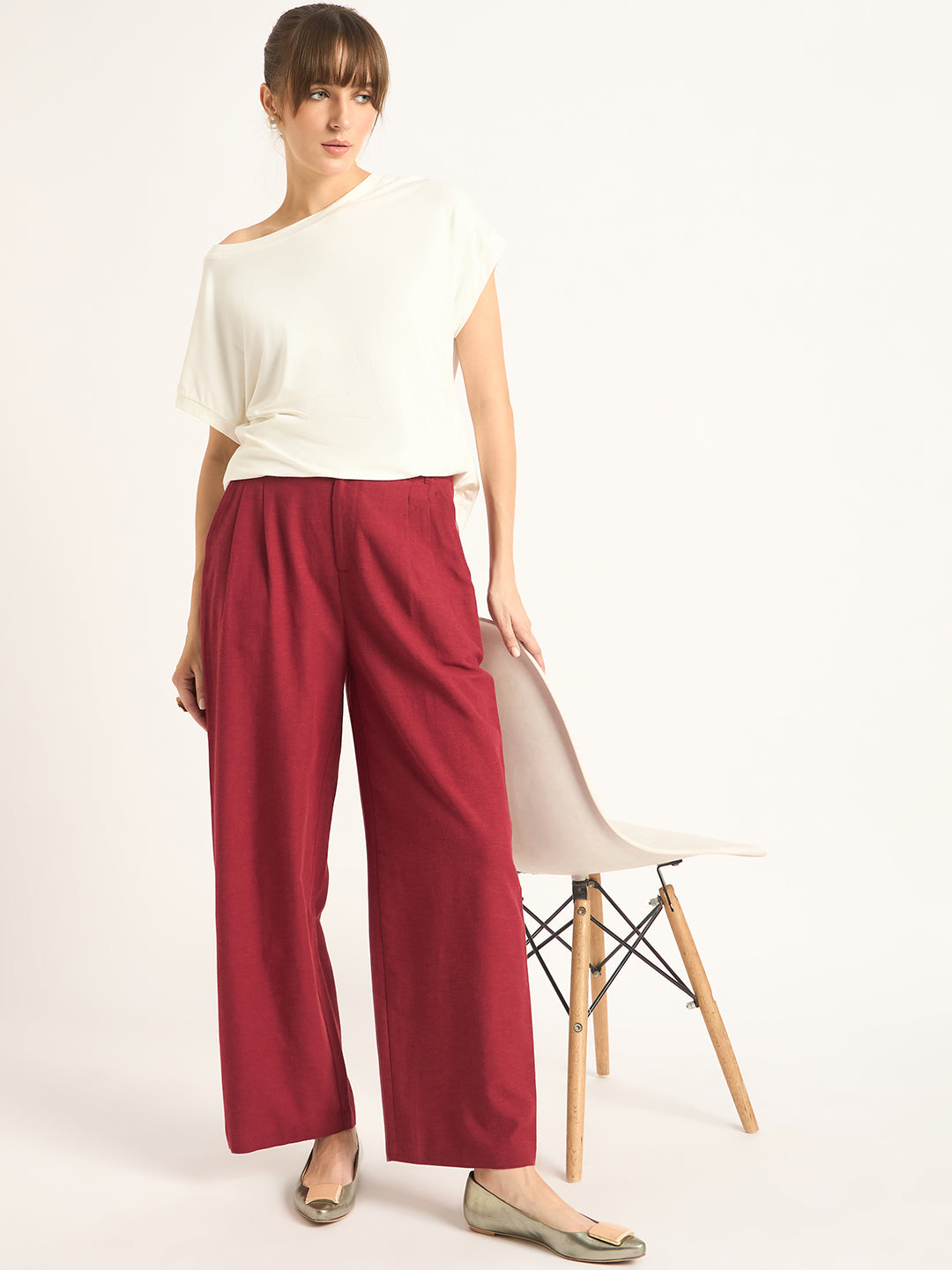 Cranberry Dual Button Detailing Straight Pant