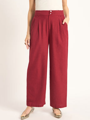 Cranberry Dual Button Detailing Straight Pant