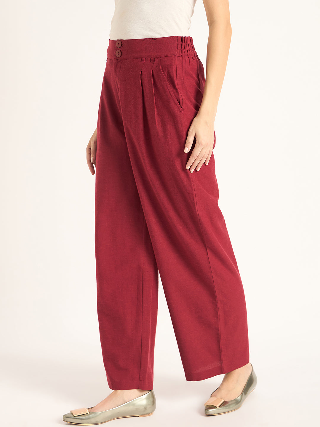 Cranberry Dual Button Detailing Straight Pant