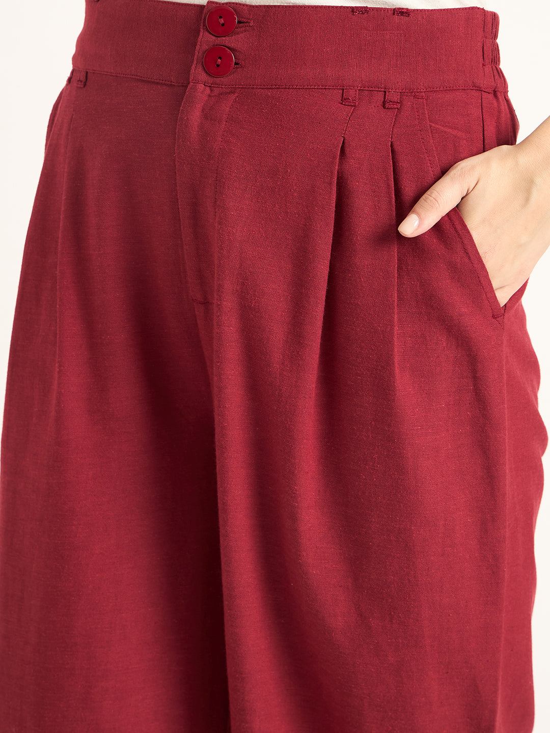 Cranberry Dual Button Detailing Straight Pant