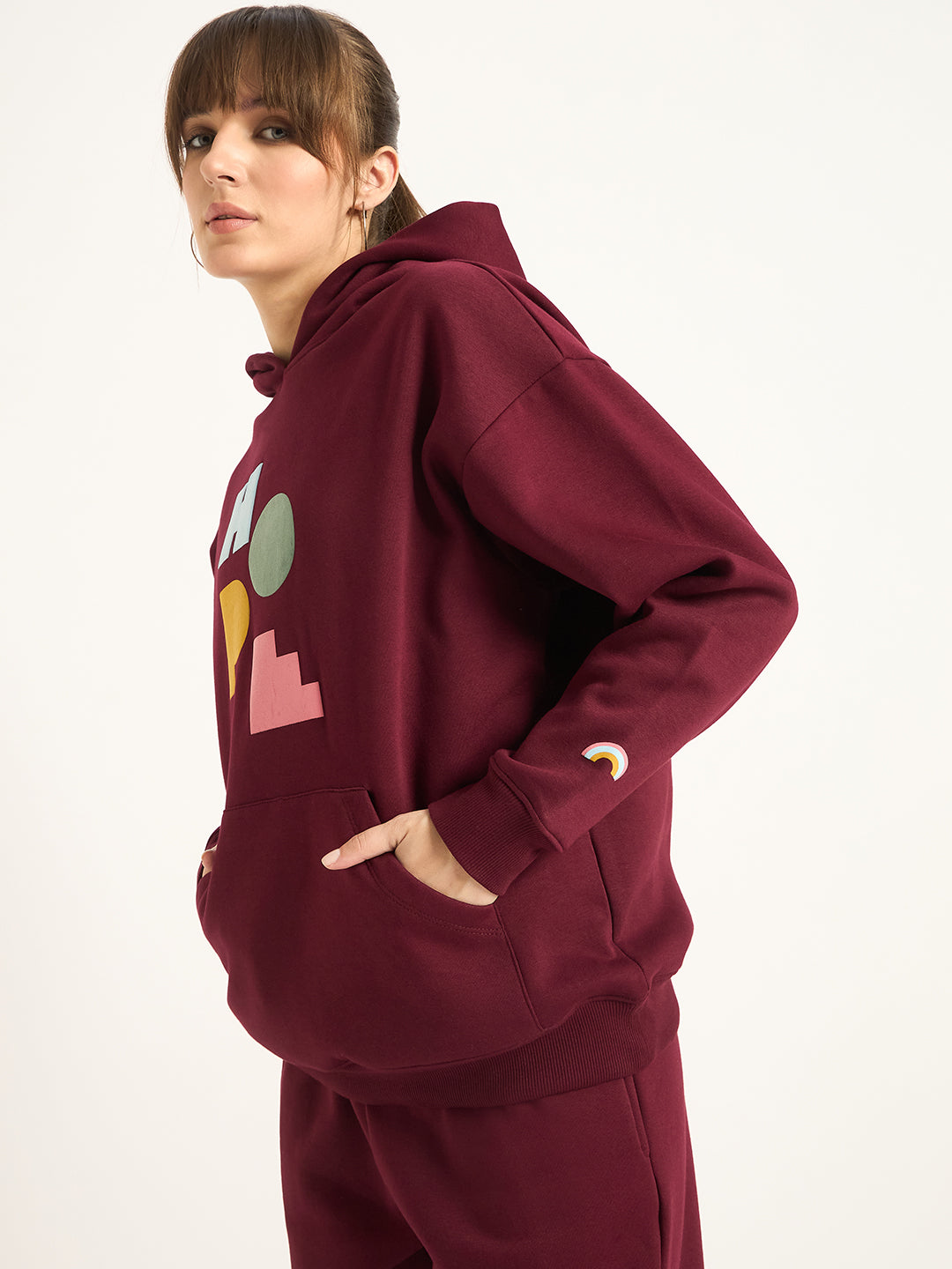 Wine Oversize Fleece Graphic Hoodie