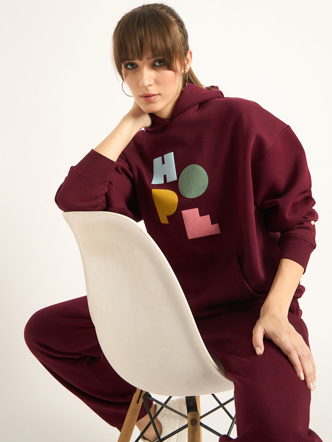 Wine Oversize Fleece Graphic Hoodie