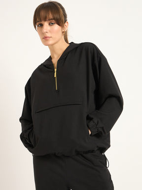 Black Half Zip Up Terry Sweatshirt