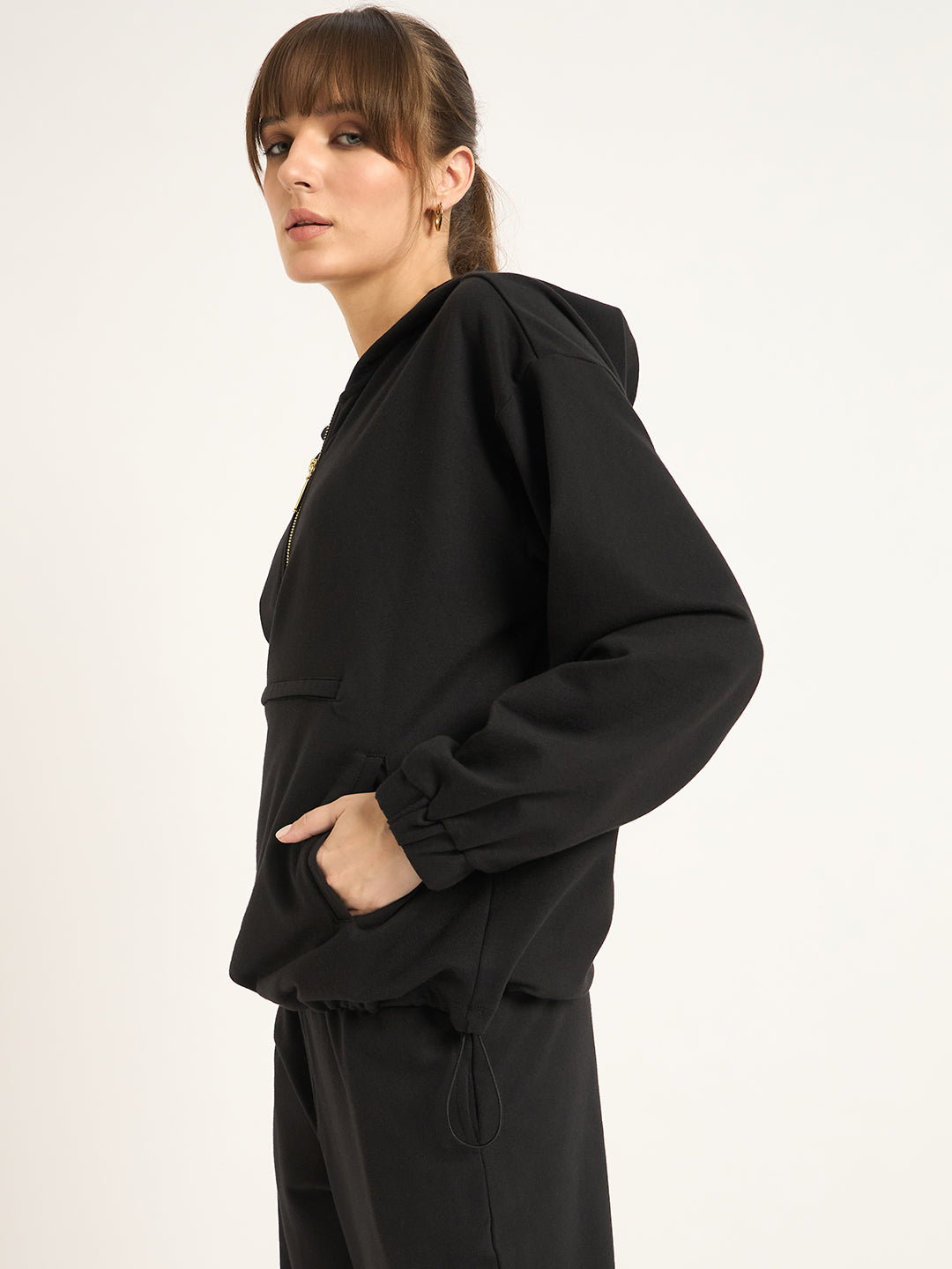 Black Half Zip Up Terry Sweatshirt