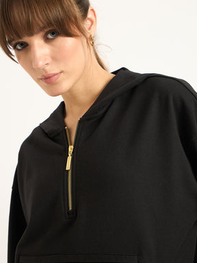 Black Half Zip Up Terry Sweatshirt