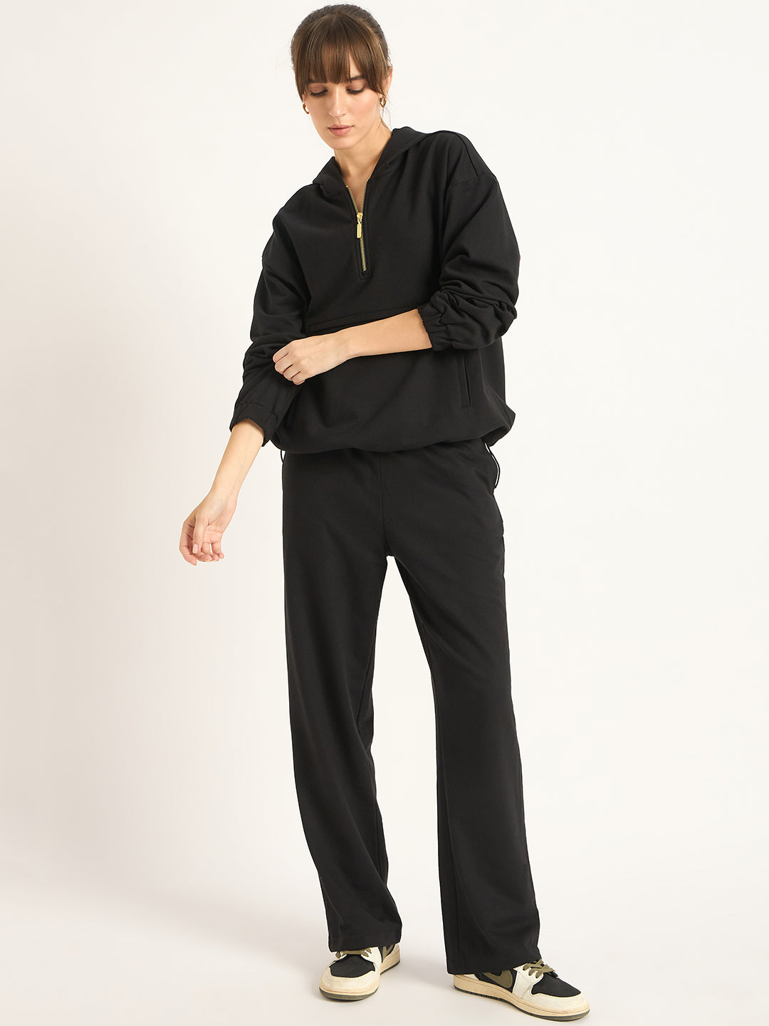 Black Half Zip Up Terry Sweatshirt