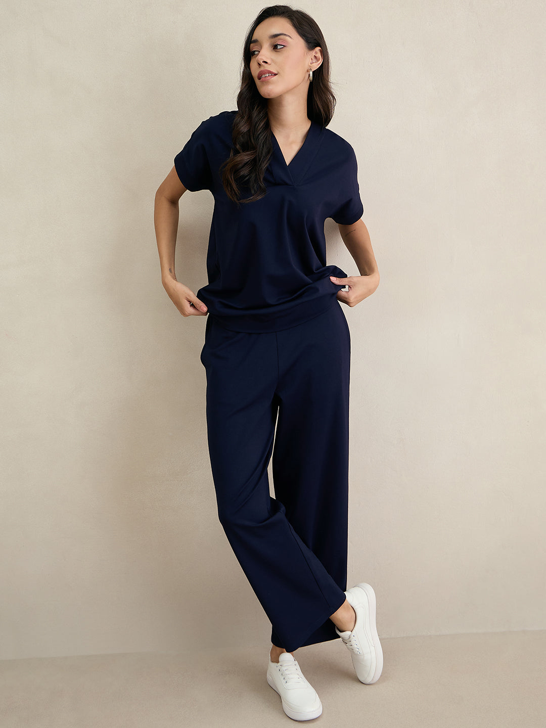 Navy Travel Hoodie With Straight Pant Co-Ord Set