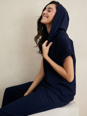 Navy Travel Hoodie With Straight Pant Co-Ord Set