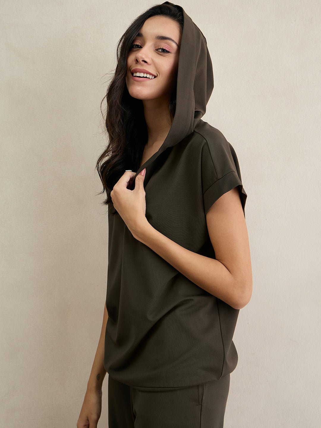 Olive Travel Hoodie With Straight Pant Co-Ord Set