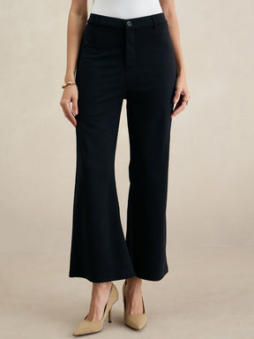 Black Bootleg Knit Trousers