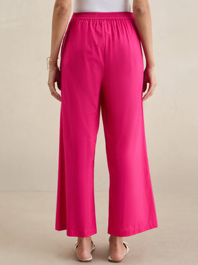 Hot Pink Cotton Staight Fit Pants