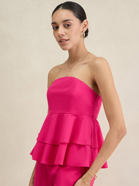 Hot Pink Cotton Layered Tube Top