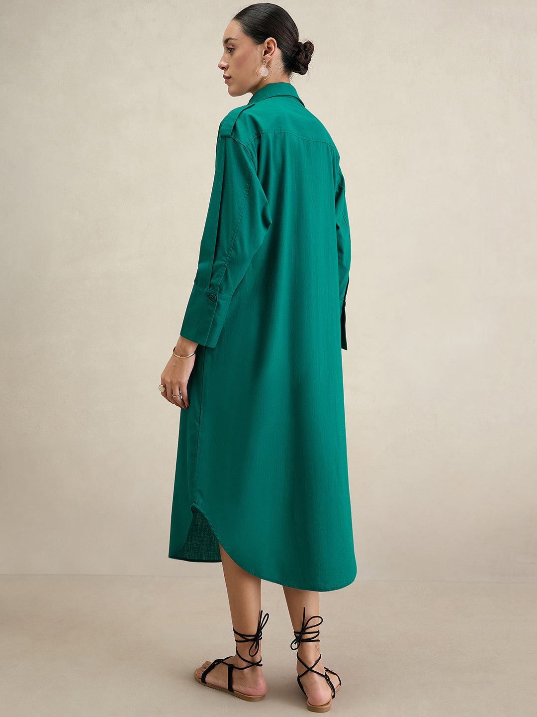 Emerald Green Cotton Shirt Maxi Dress