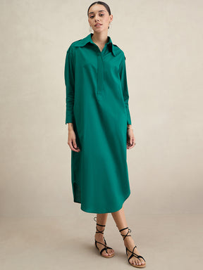 Emerald Green Cotton Shirt Maxi Dress