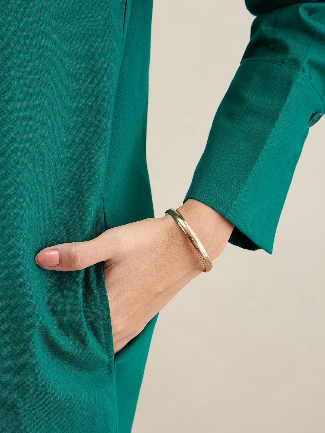 Emerald Green Cotton Shirt Maxi Dress