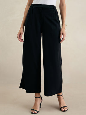 Black Flared Knit Trousers