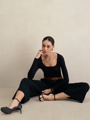 Black Flared Knit Trousers