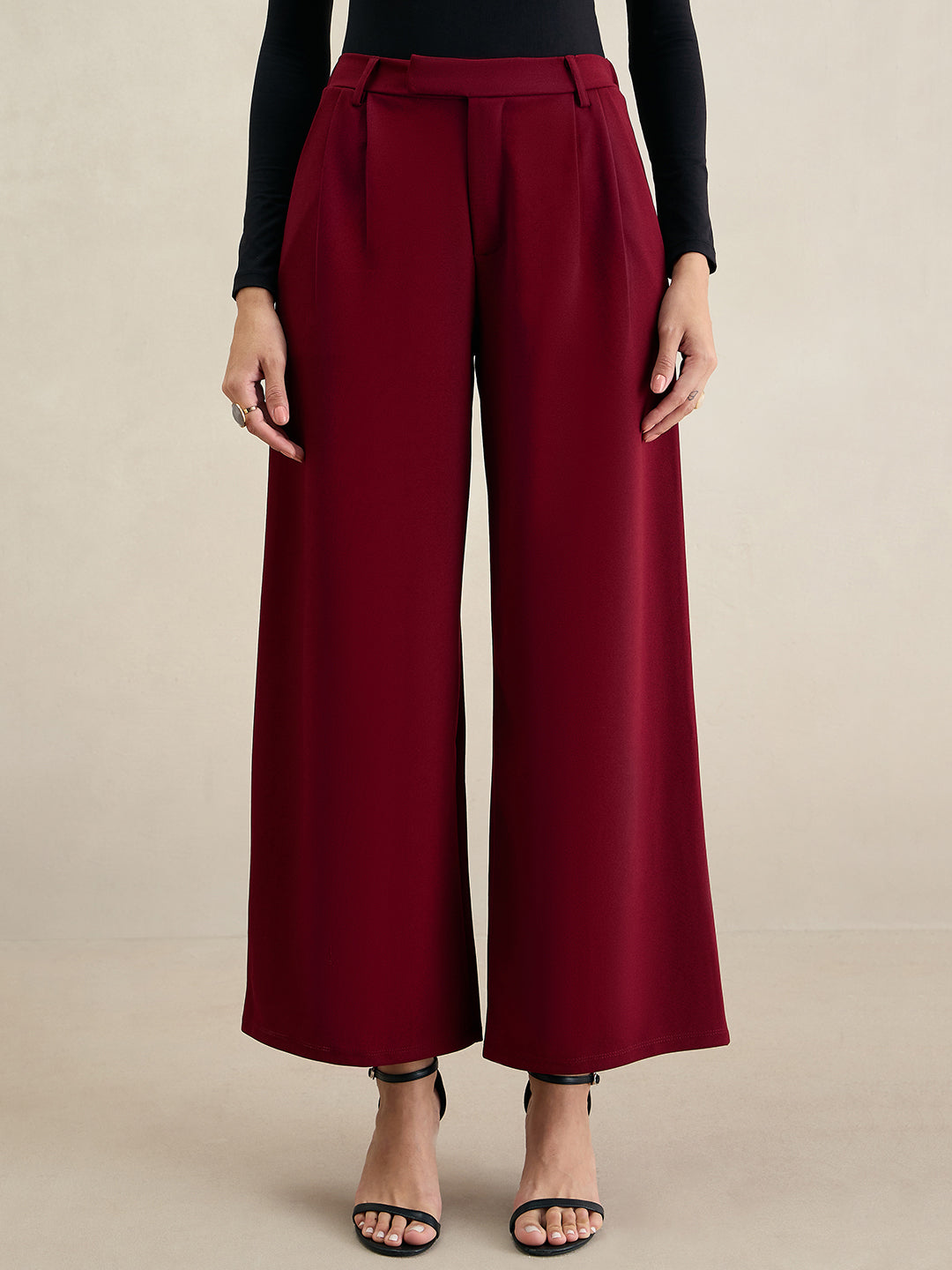 Maroon Flared Knit Trousers