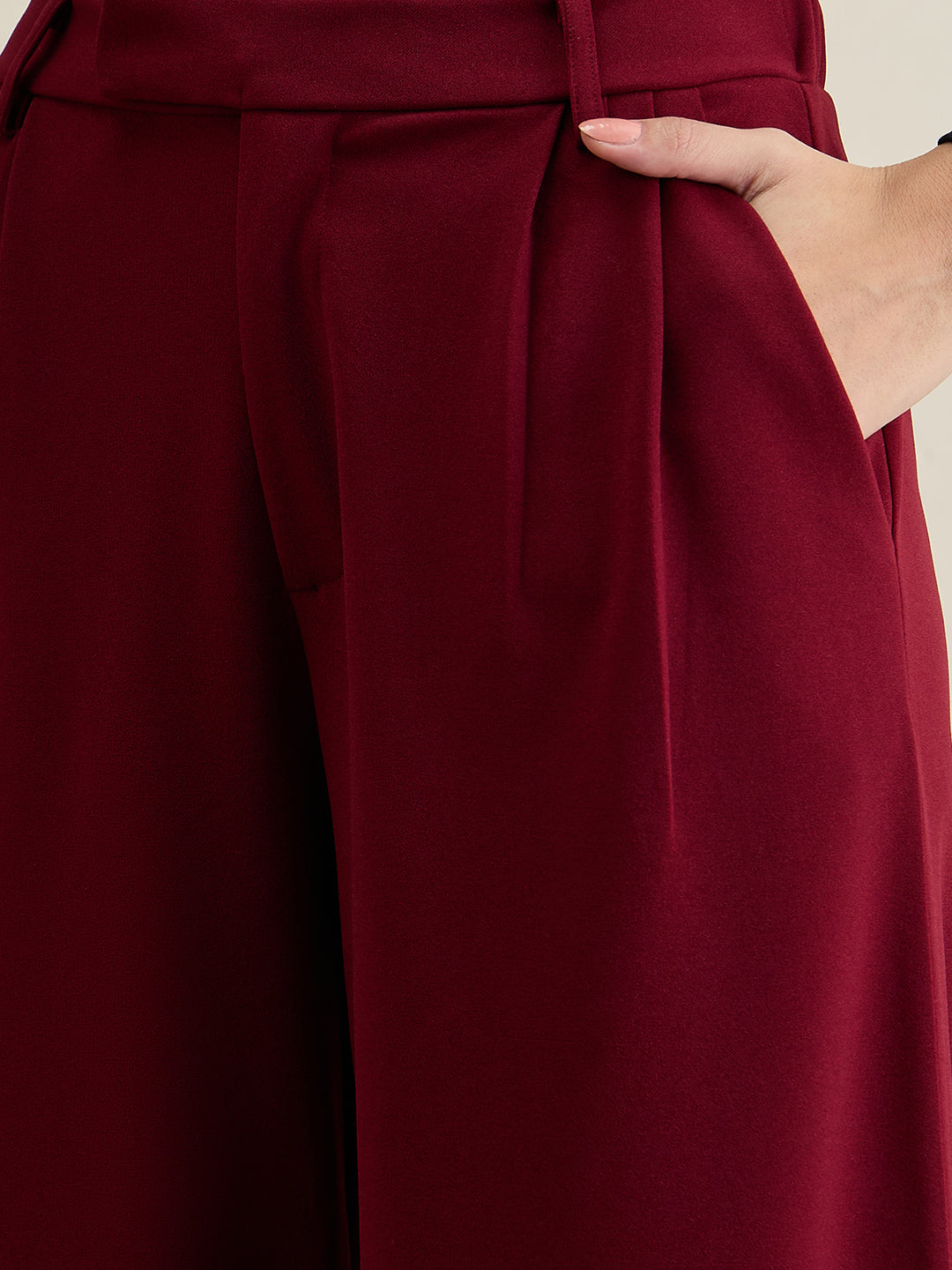 Maroon Flared Knit Trousers