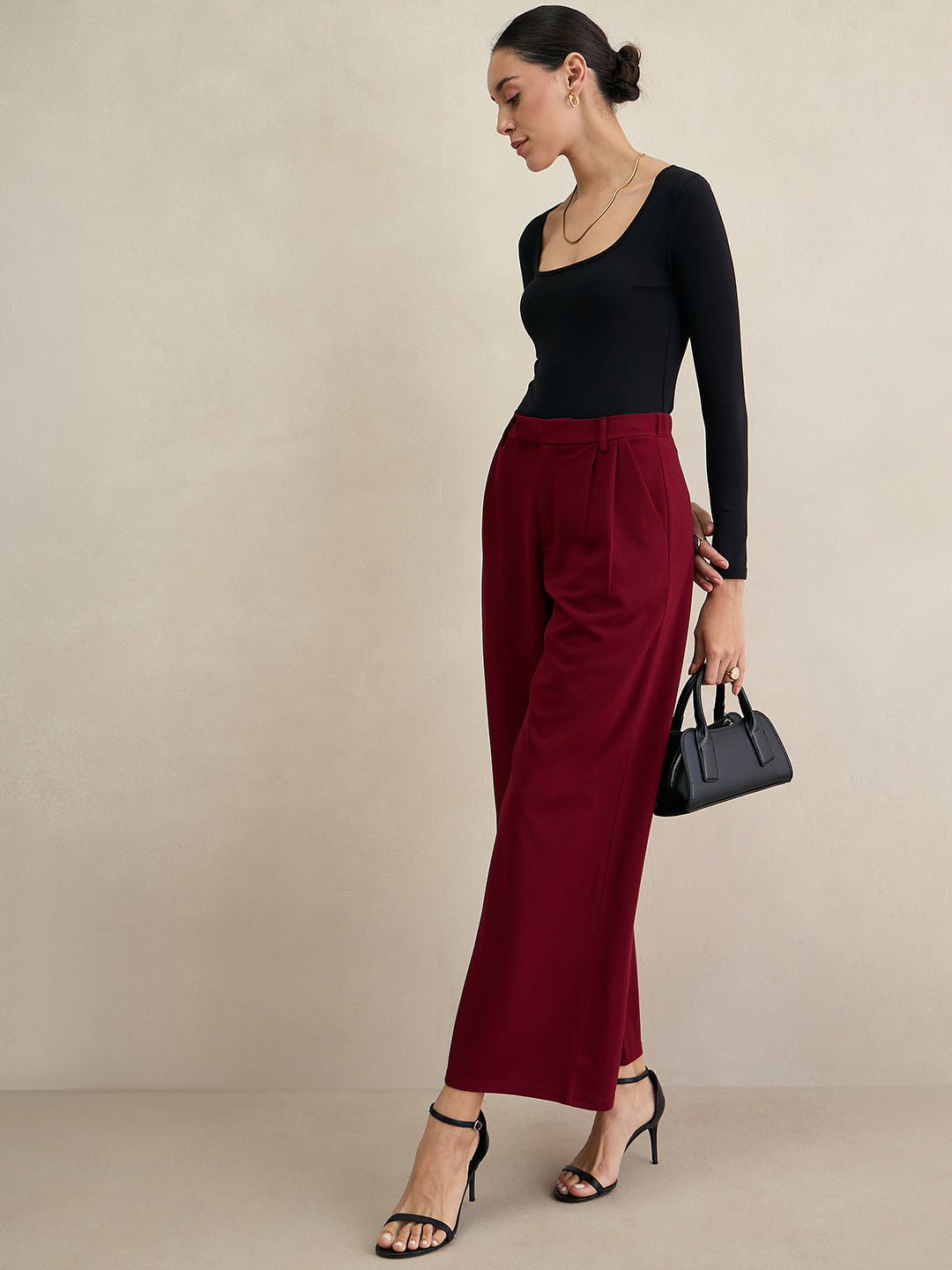 Maroon Flared Knit Trousers