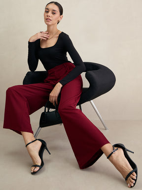 Maroon Flared Knit Trousers