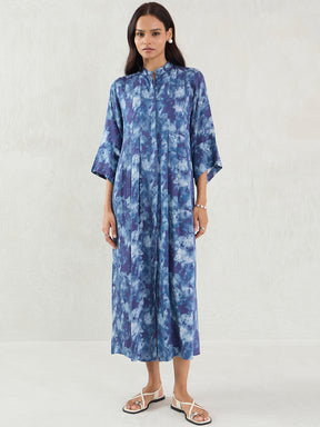 Navy Abstract Modal Satin Maxi Dress