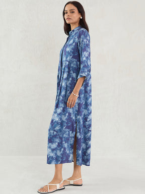 Navy Abstract Modal Satin Maxi Dress