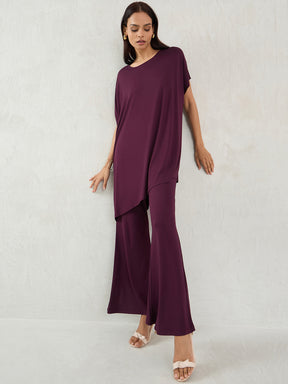 Wine Knit Flared Pants