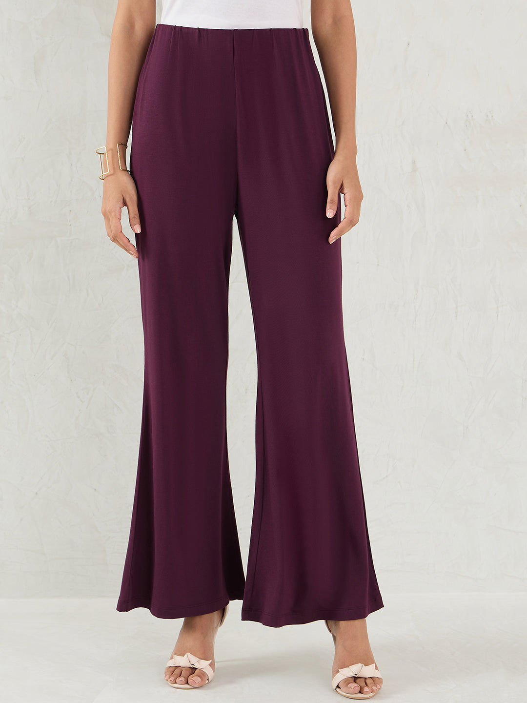 Wine Knit Flared Pants