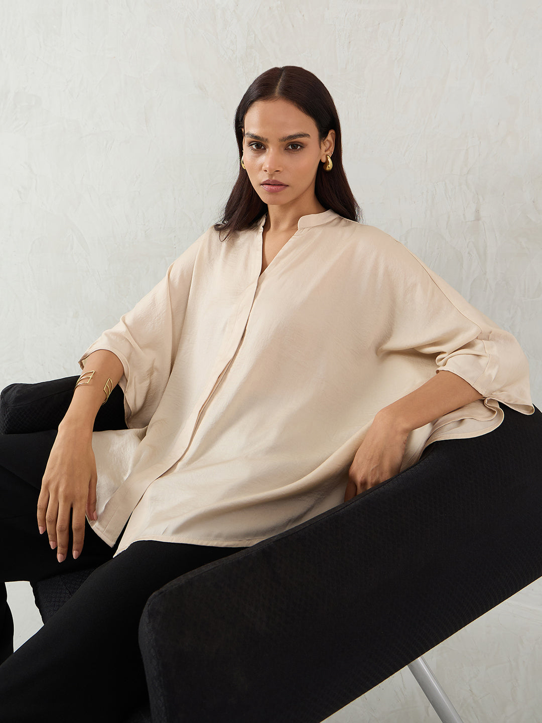 Beige Satin Oversized Shirt