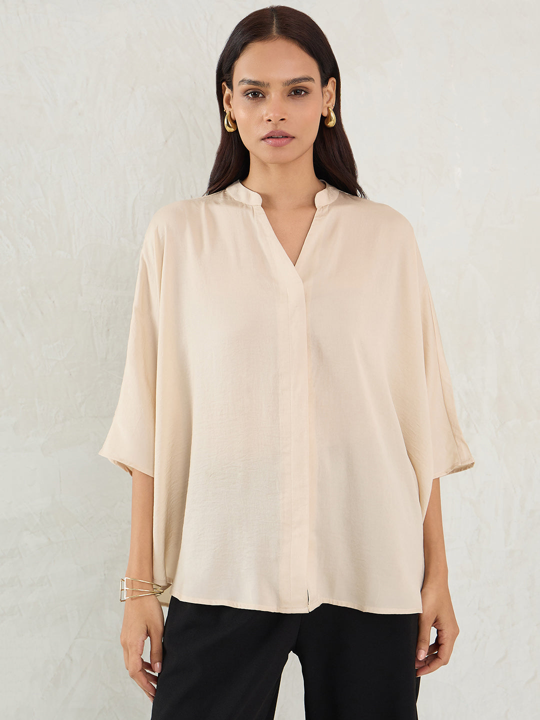 Beige Satin Oversized Shirt