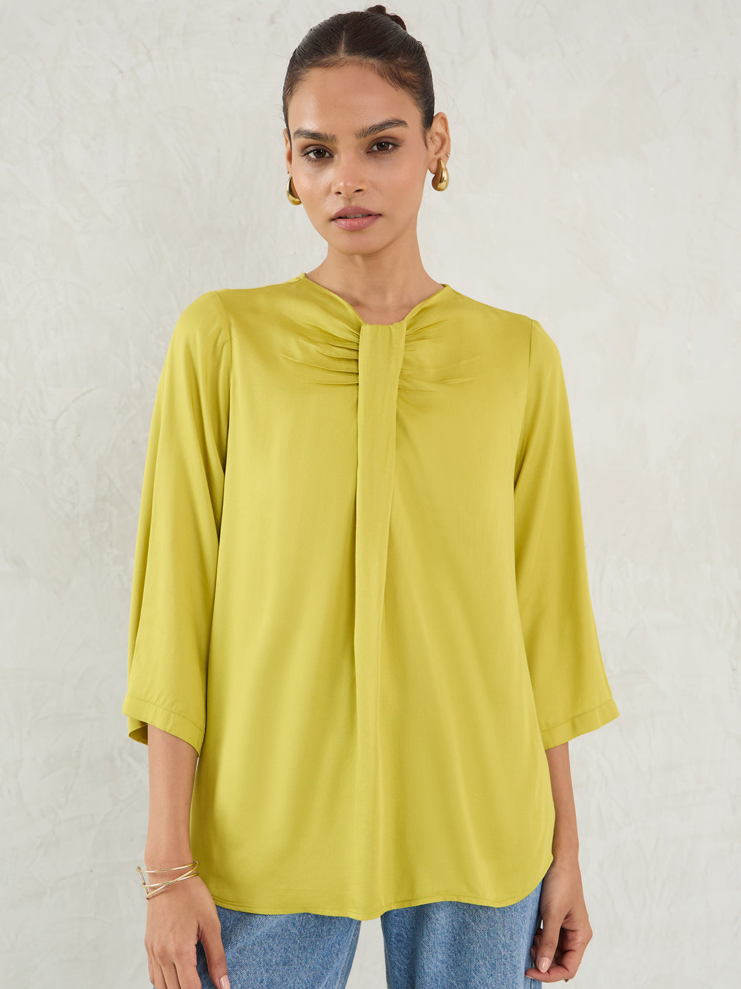 Citrine Green Pleat Detail Top