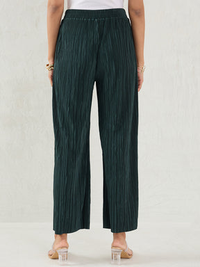 Green Plisse Straight Pant