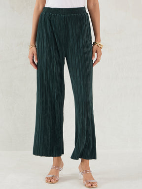 Green Plisse Straight Pant