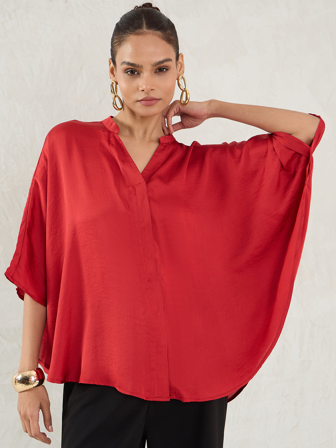 Red Satin Oversized Shirt