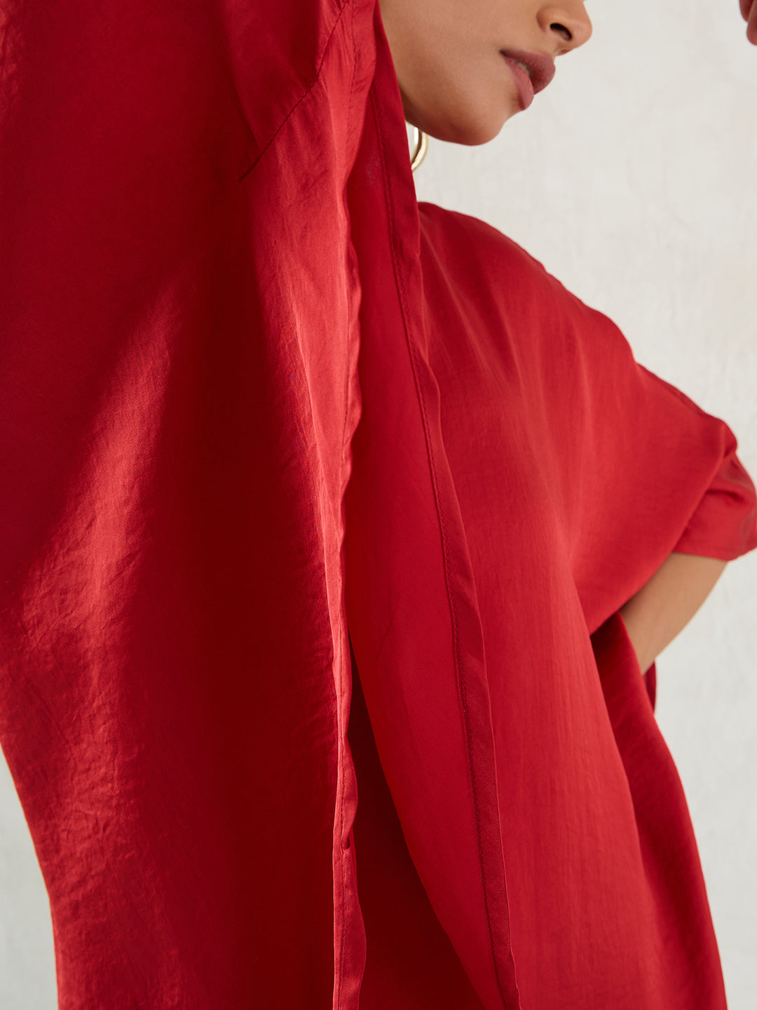 Red Satin Oversized Shirt