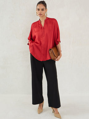 Red Satin Oversized Shirt