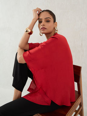 Red Satin Oversized Shirt